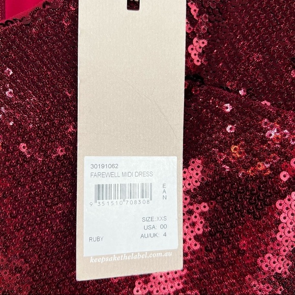 KEEPSAKE THE LABEL Farewell Sequined Puff Sleeve Midi Dress, Red, Size 00, NWT! - Picture 8 of 10